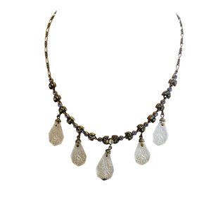 Antique Brass Intaglio Glass Art Nouveau Dangle Necklace (A2368)